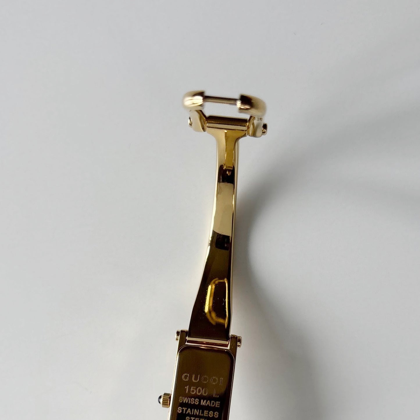 Gucci 1990s Seashell Rectangular Dial Gold Plated Bangle Watch