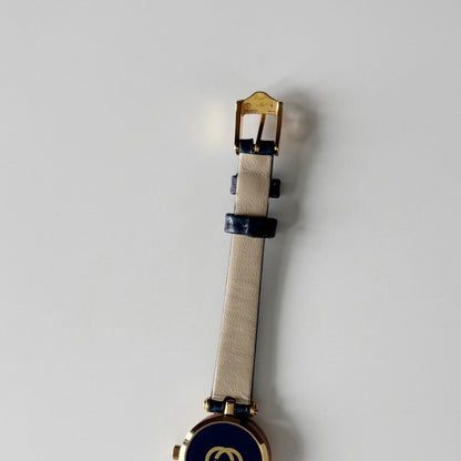 Gucci 1990s Blue Round Dial Gold Plated Watch