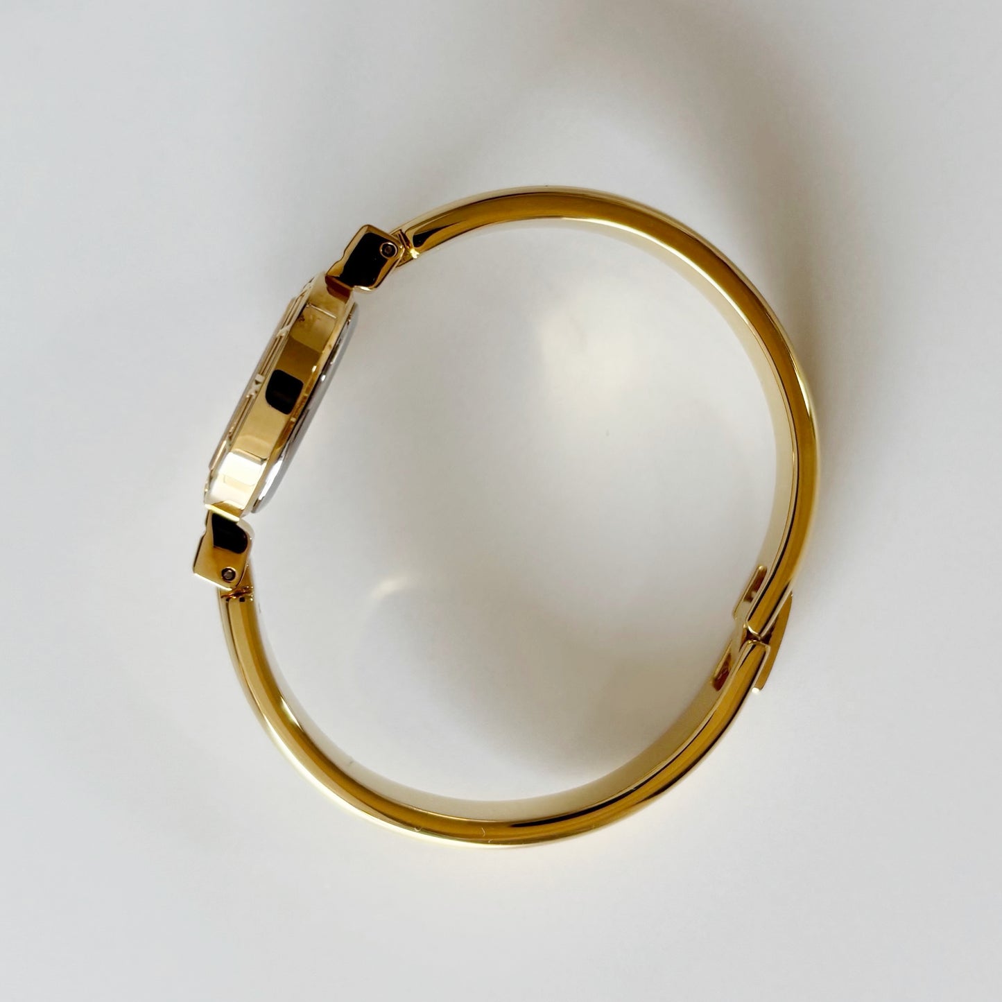 Yves Saint Laurent 1990s Seashell Dial Gold Plated Bangle Watch (Small)