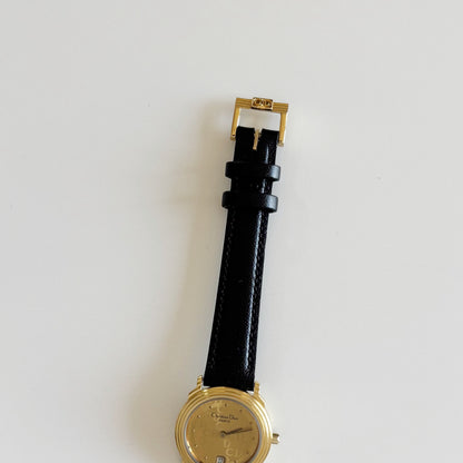 Dior 1990s Round Dial Date Gold Plated Watch