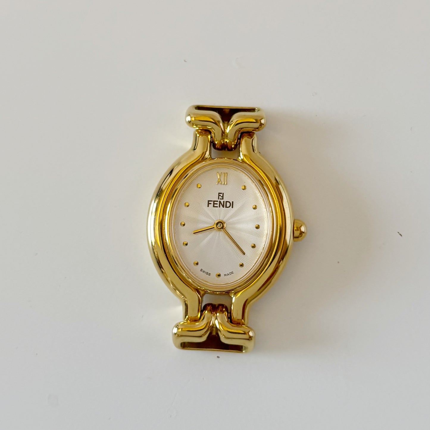 Fendi 1990s Interchangeable Belt Gold Plated Watch with 9 straps, case