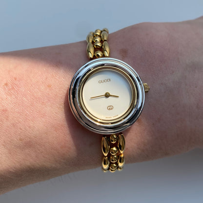 Gucci 1990s Interchangeable Bezel Gold Plated Watch with 6 bezels, case (167mm)