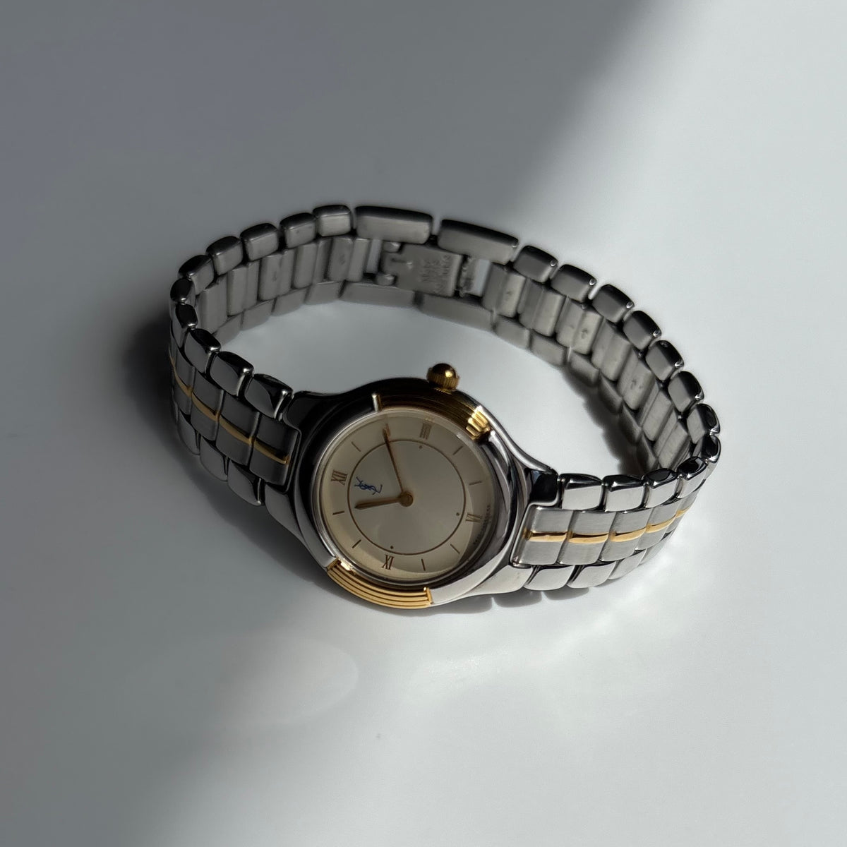Yves Saint Laurent 1990s Round Dial Two Tone Gold Plated Watch