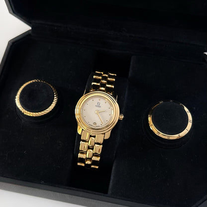 Fendi 1990s Interchangeable Bezel Round Gold Plated Watch with 3 bezels, case