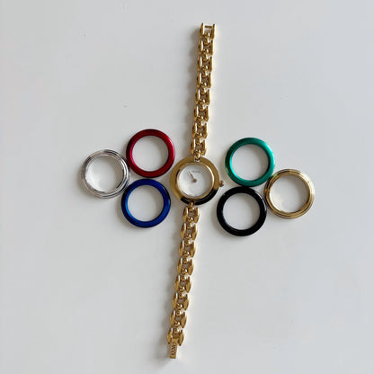 Gucci 1990s Interchangeable Bezel Gold Plated Watch with 6 bezels, case (160mm)