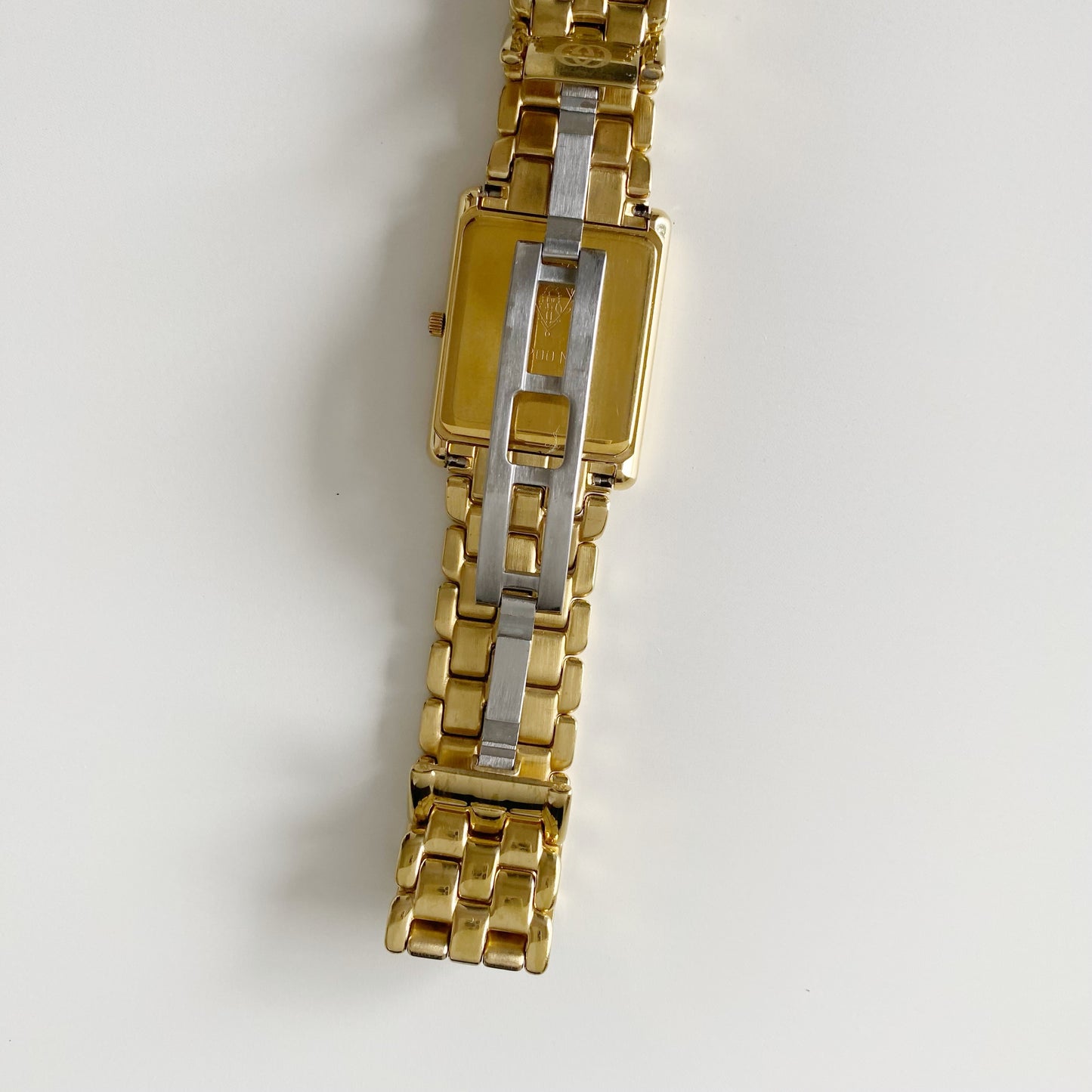 Gucci 1990s Black Dial Tank Gold Plated Watch (Large)