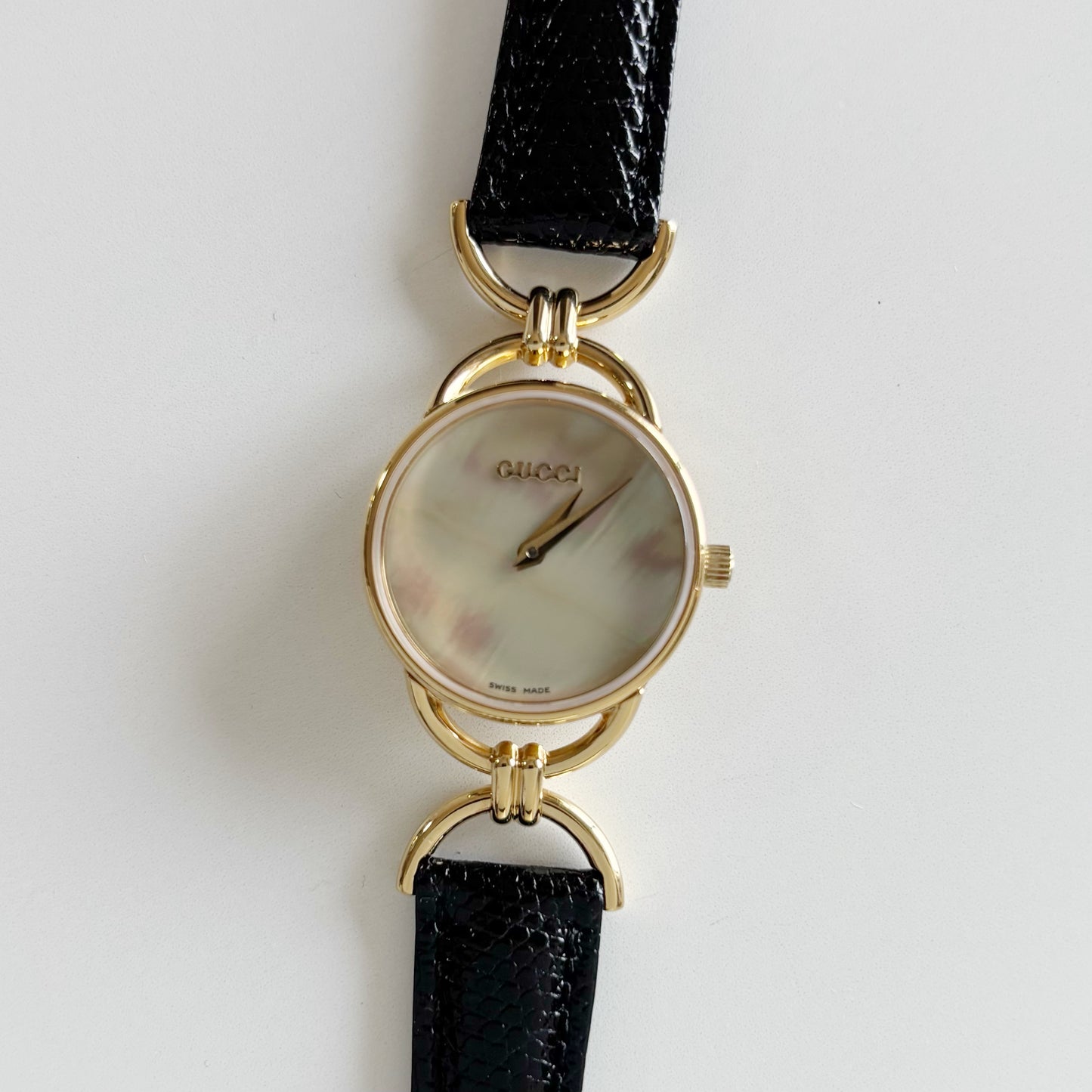 Gucci 1990s Seashell Dial Gold Plated Horsebit Watch