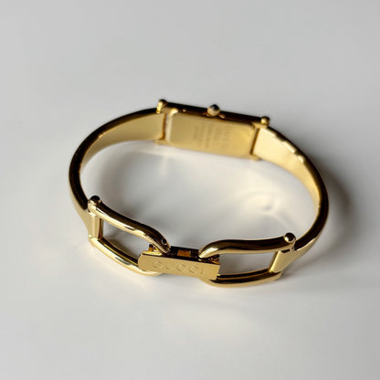 Gucci 1990s Seashell Rectangular Dial Gold Plated Bangle Watch