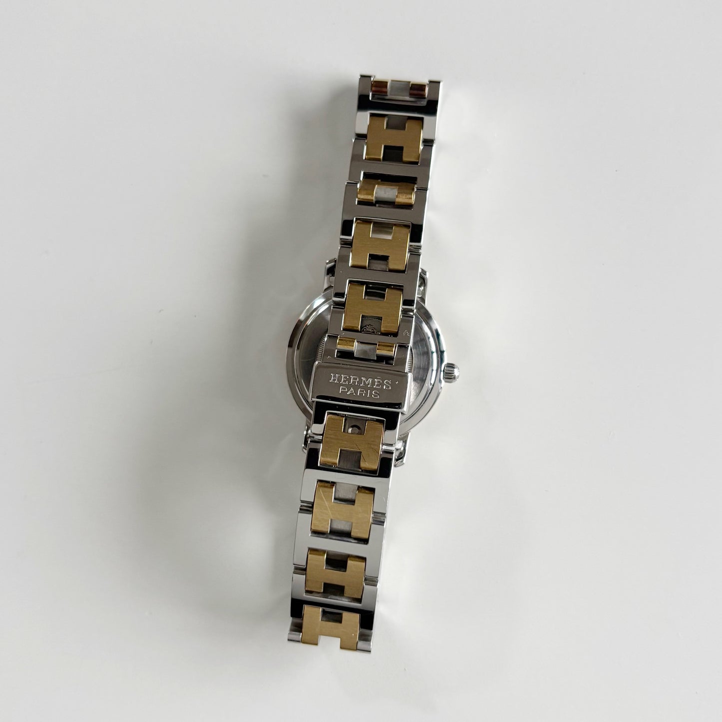 Hermes 1990s Date White Dial Clipper Two Tone Watch