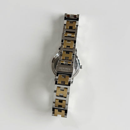 Hermes 1990s Date White Dial Clipper Two Tone Watch