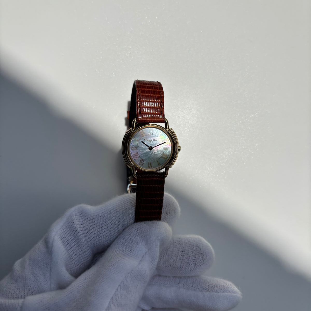 Dior 1990s Seashell Round Dial Gold-Plated Watch