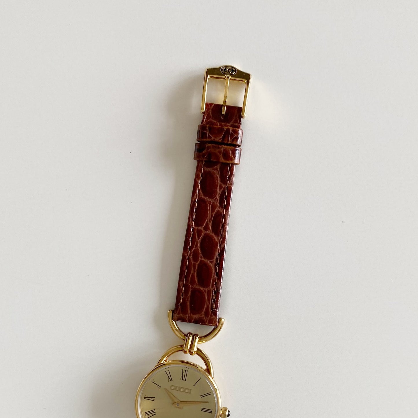 Gucci 1990s Gold Plated Round Dial Horsebit Watch