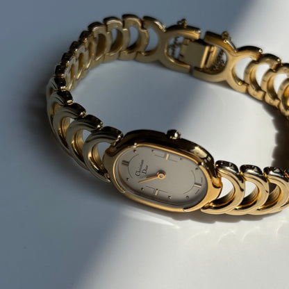 Dior 1990s Oval Dial Gold Plated Watch