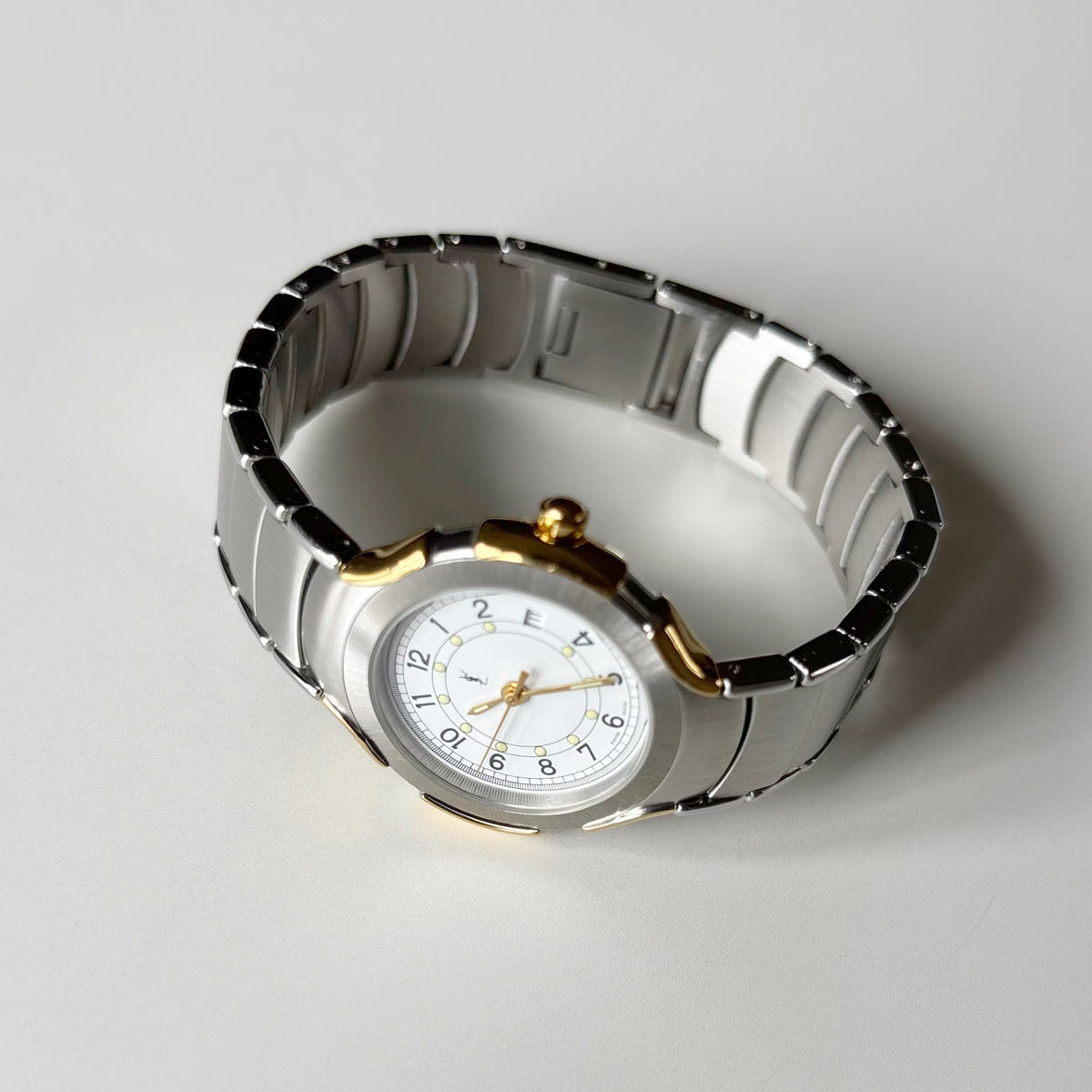 Yves Saint Laurent 1990s Round Dial Date Two-Tone Gold-Plated Watch