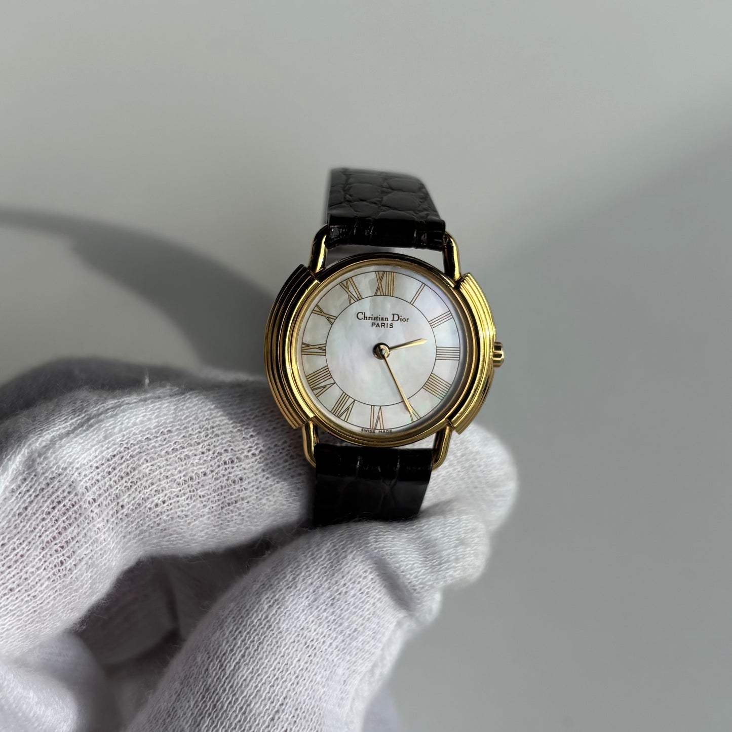 Dior 1990s Seashell Round Dial Gold Plated Watch
