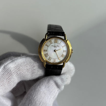 Dior 1990s Seashell Round Dial Gold Plated Watch