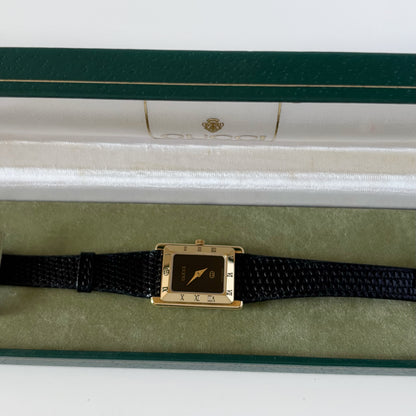 Gucci 1980s Black Dial Tank Gold Plated Watch