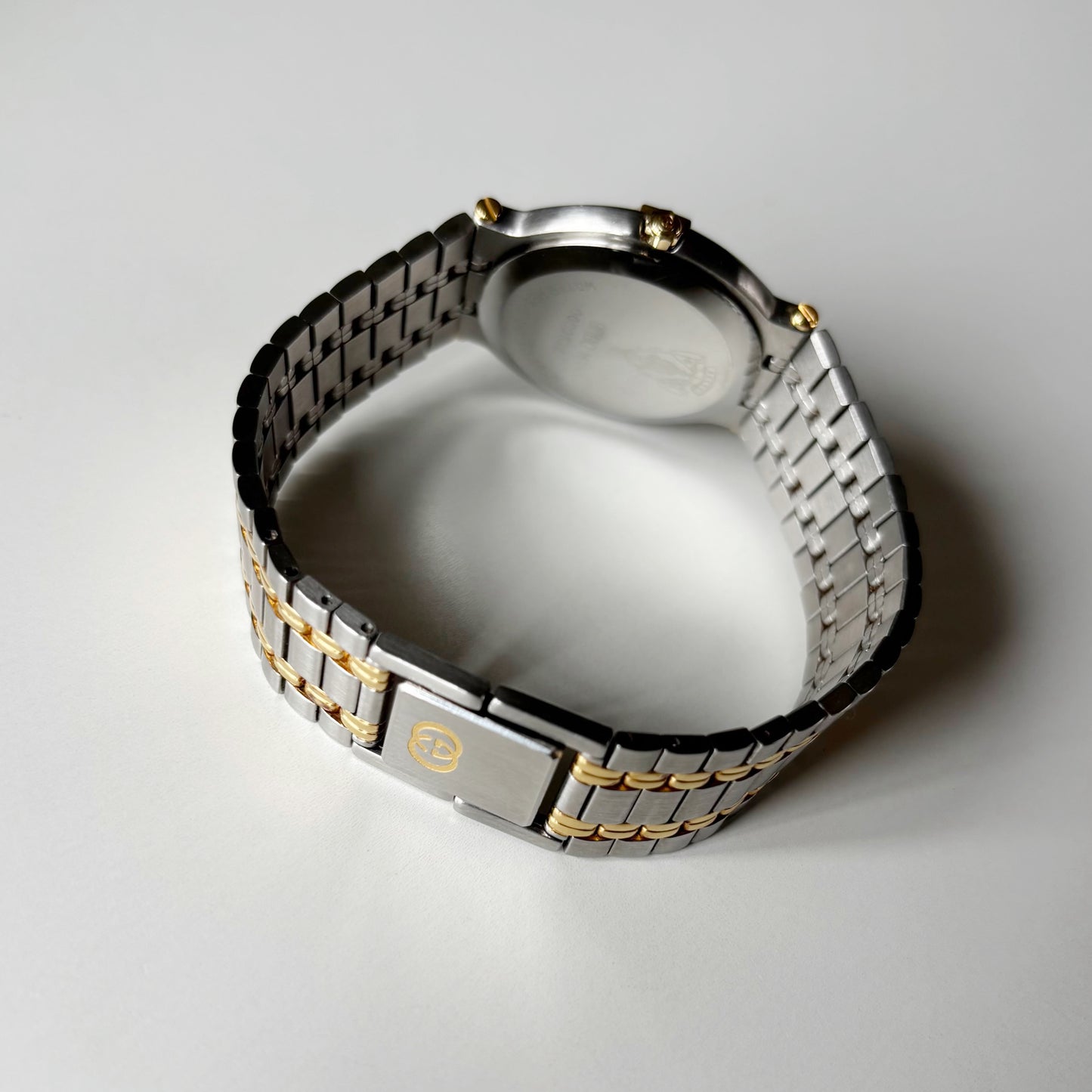 Gucci 1990s Date Round Dial Gold Plated Two Tone Watch (Large)