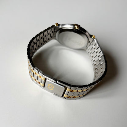 Gucci 1990s Date Round Dial Gold Plated Two Tone Watch (Large)