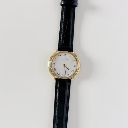 Dior 1990s CD Logo Round Dial Gold Plated Watch (Large)