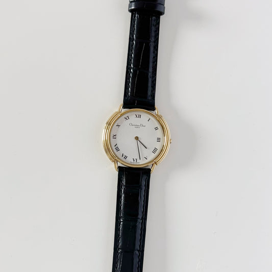 Dior 1990s CD Logo Round Dial Gold Plated Watch (Large)