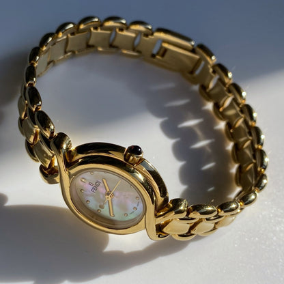 Fendi 1990s Seashell Dial Gold Plated Round Watch