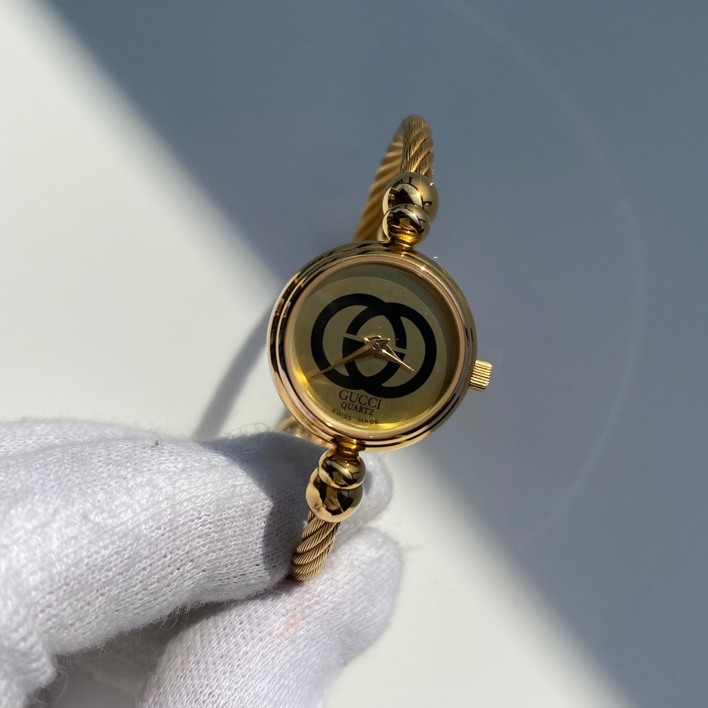 Gucci 1990s Gold Plated Cable Bangle Watch