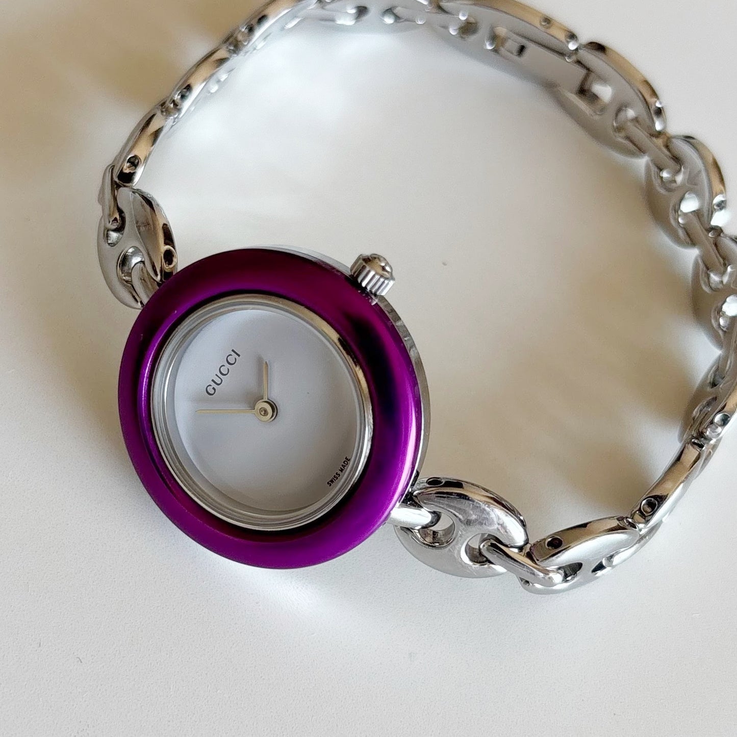 Gucci 1990s Interchangeable Bezel Stainless steel Watch with 6 bezels, case (165mm)