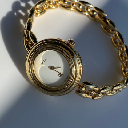Gucci 1990s Interchangeable Bezel Gold Plated Watch with 6 bezels, case (165mm)