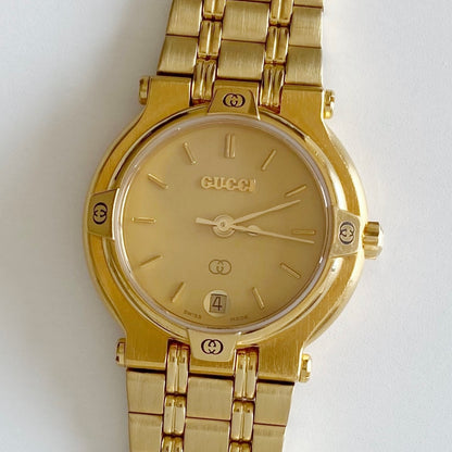 Gucci 1990s Gold Plated Date Watch