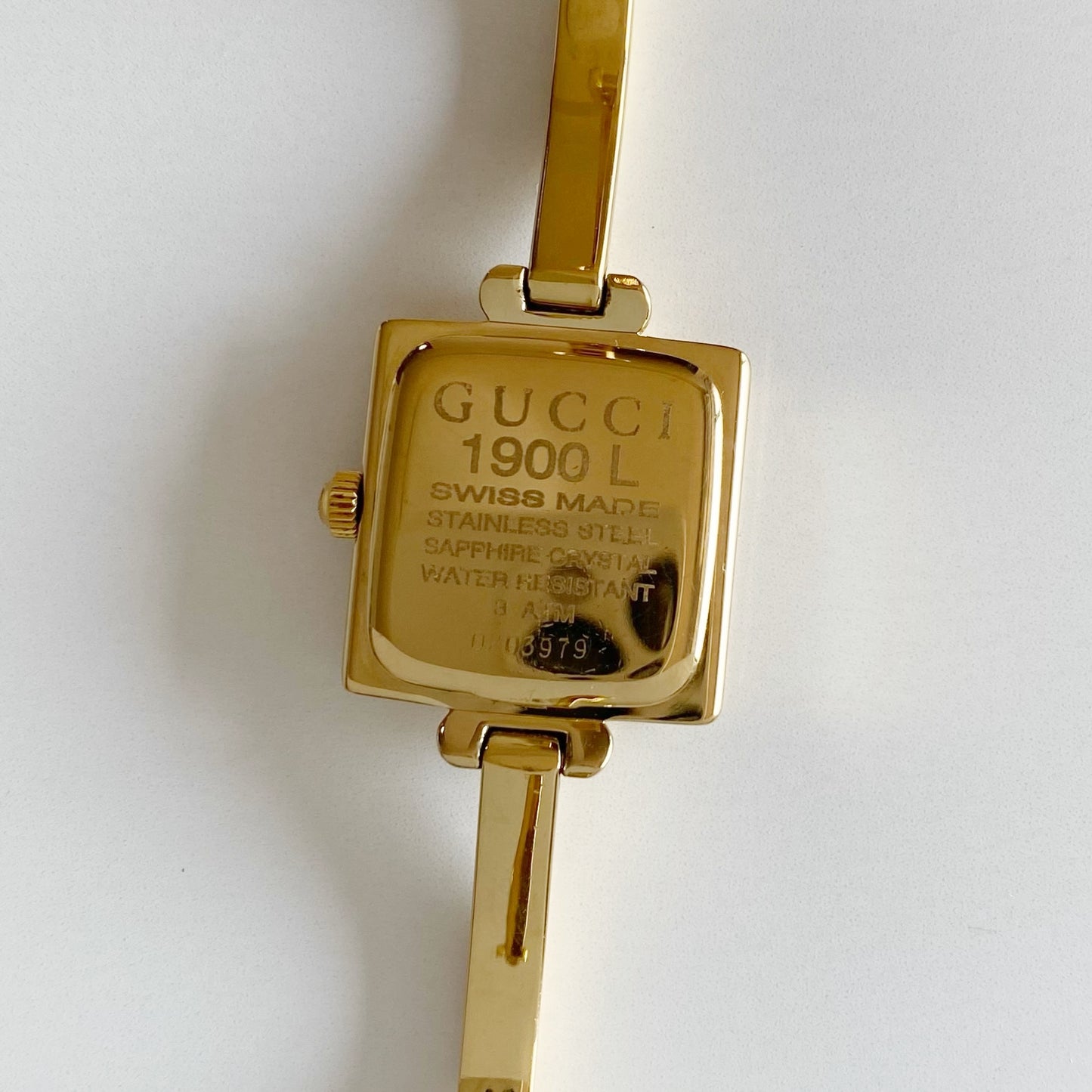 Gucci 1990s Square Dial Gold Plated Bangle Watch