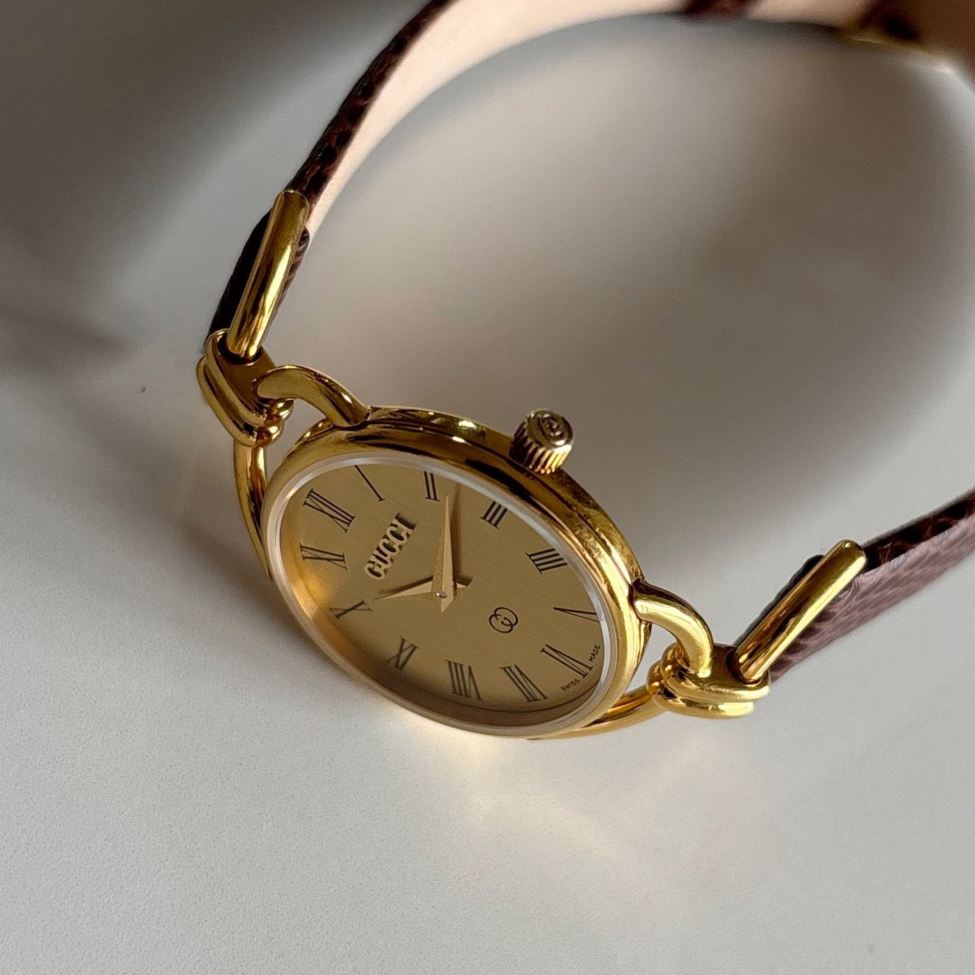 Gucci 1990s Gold Dial Gold Plated Horsebit Watch