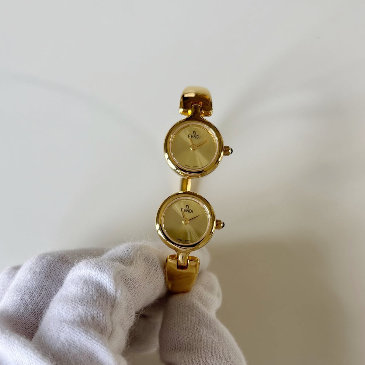 Fendi 1990s Double Face Gold-Plated Bangle Watch