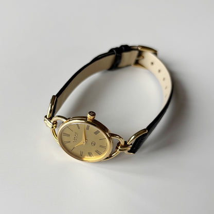 Gucci 1980s Round Dial Horsebit Gold Plated Watch