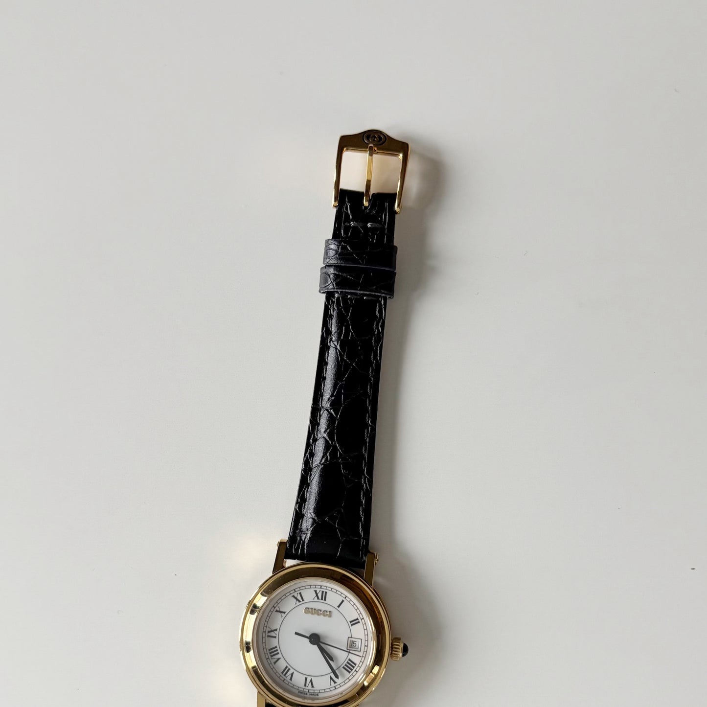 Gucci 1990s Date Round Dial Gold Plated Watch
