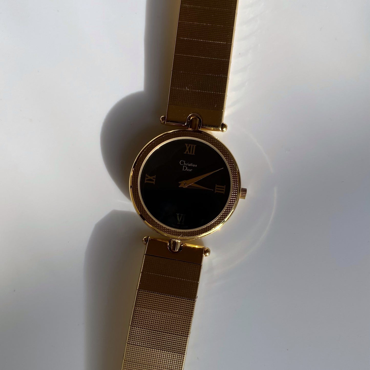 Dior 1990 Black Dial Gold Plated Round Watch (Men's)