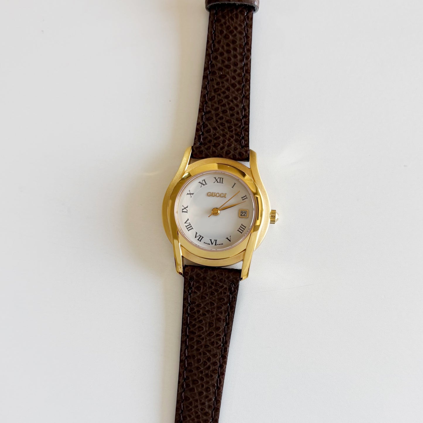 Gucci 1990s Date Round Dial Gold Plated Watch