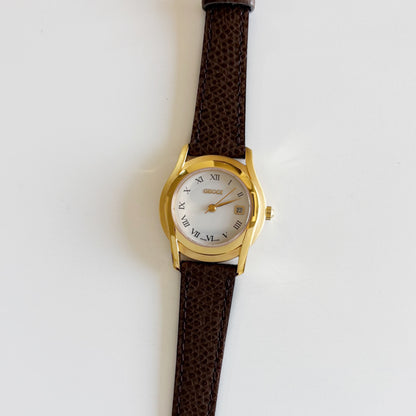 Gucci 1990s Date Round Dial Gold Plated Watch