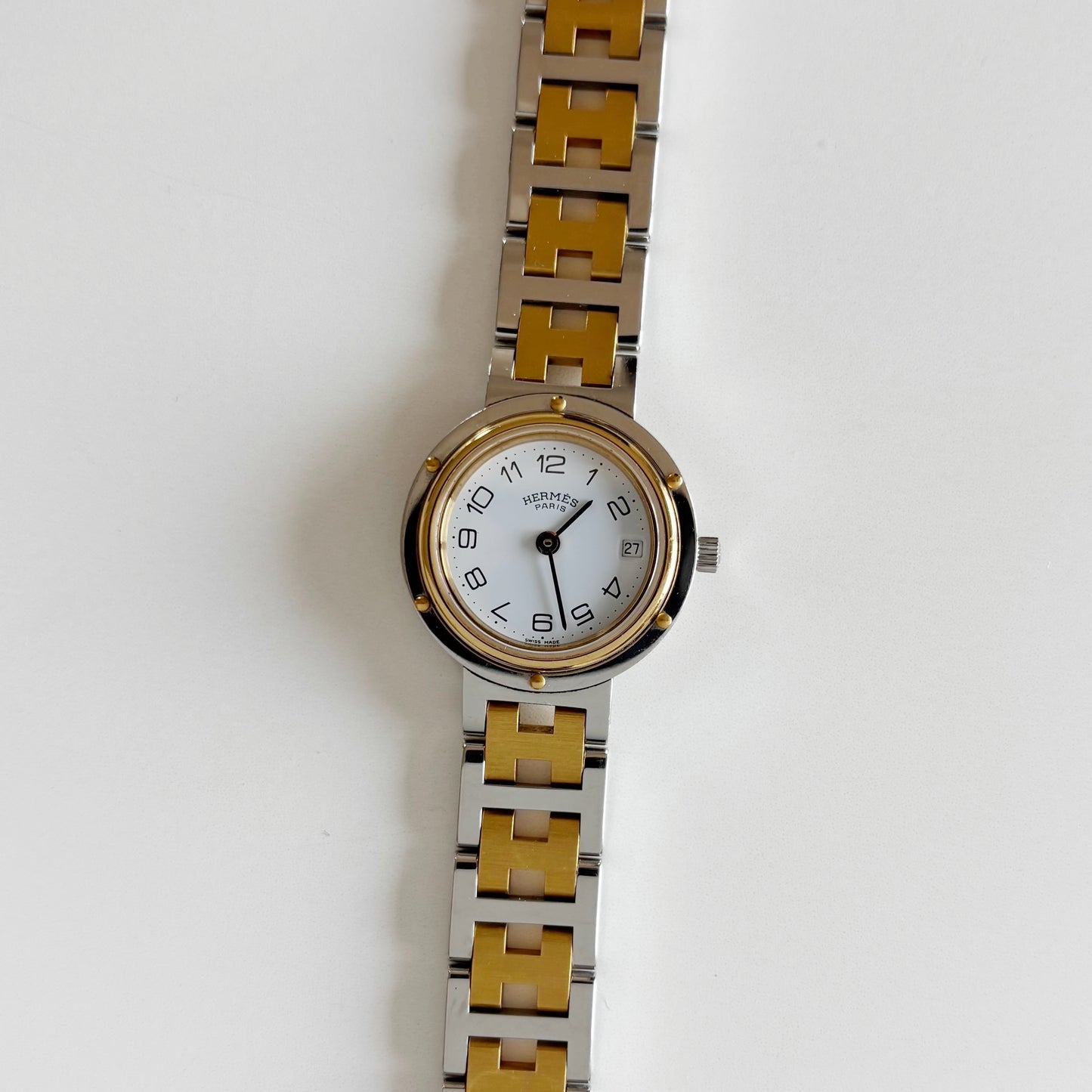 Hermes 1990s Clipper Round Dial Two Tone Watch