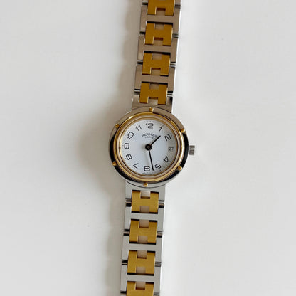 Hermes 1990s Clipper Round Dial Two Tone Watch