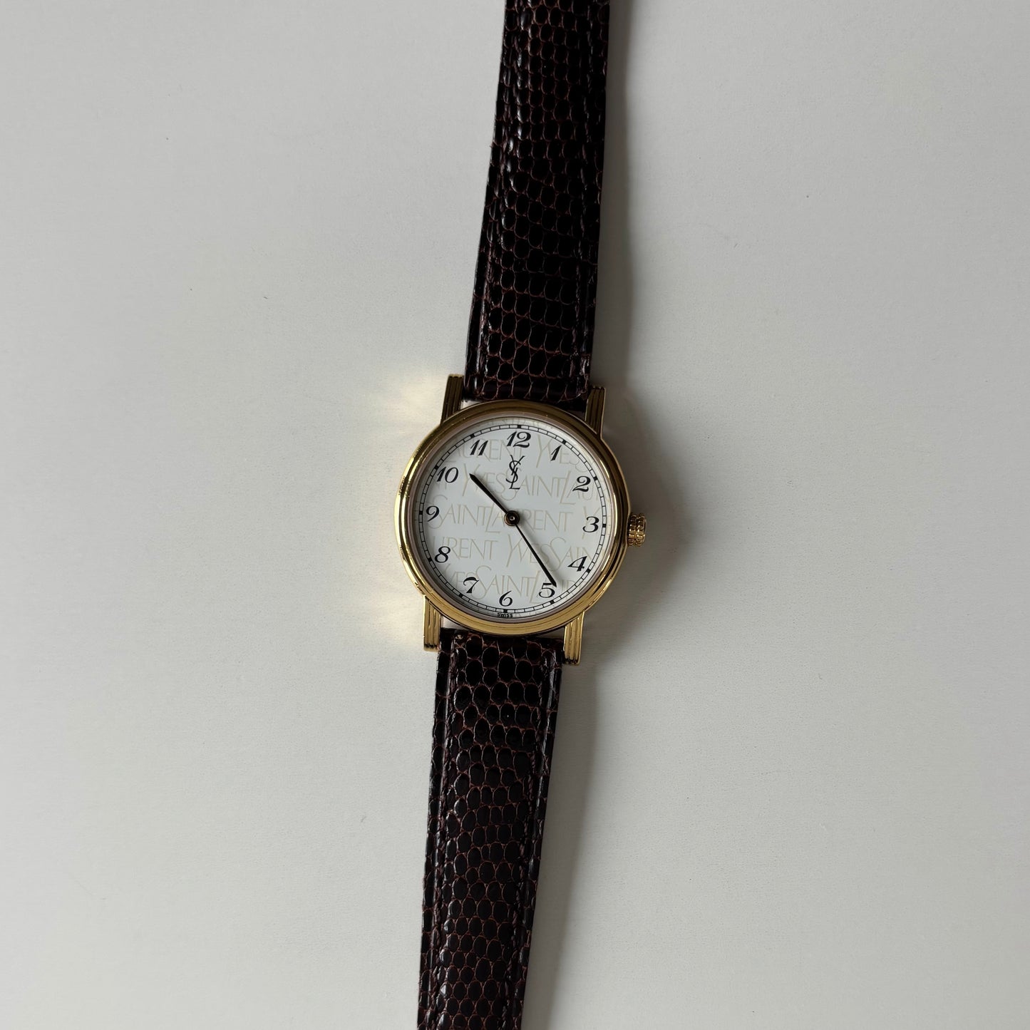 Yves Saint Laurent 1990s YSL Logo Round Dial Gold Plated Watch