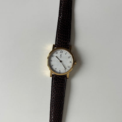 Yves Saint Laurent 1990s YSL Logo Round Dial Gold Plated Watch