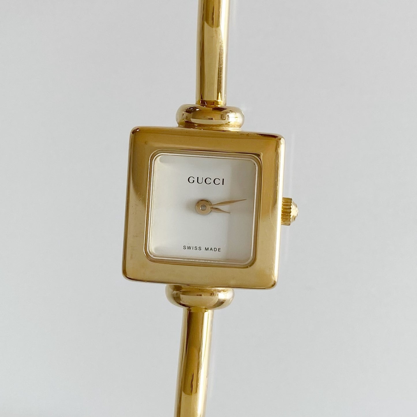 Gucci 1990s Square Dial Gold Plated Bangle Watch