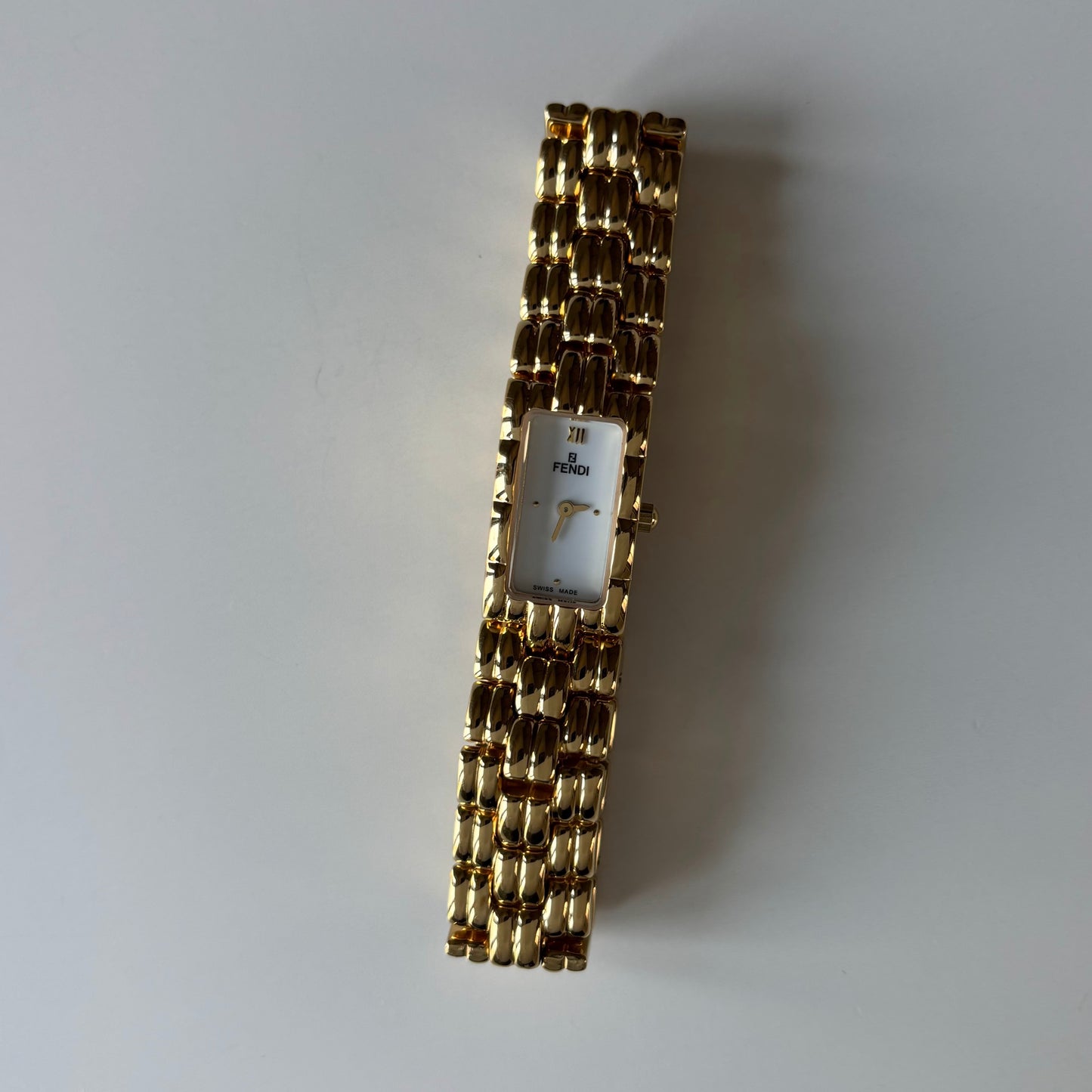 Fendi 1990s Rectangular Dial Gold Plated Watch