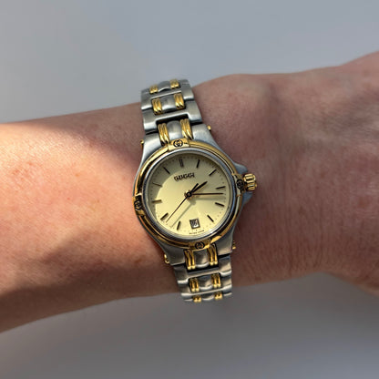 Gucci 1990s Date Round Dial Two Tone Watch