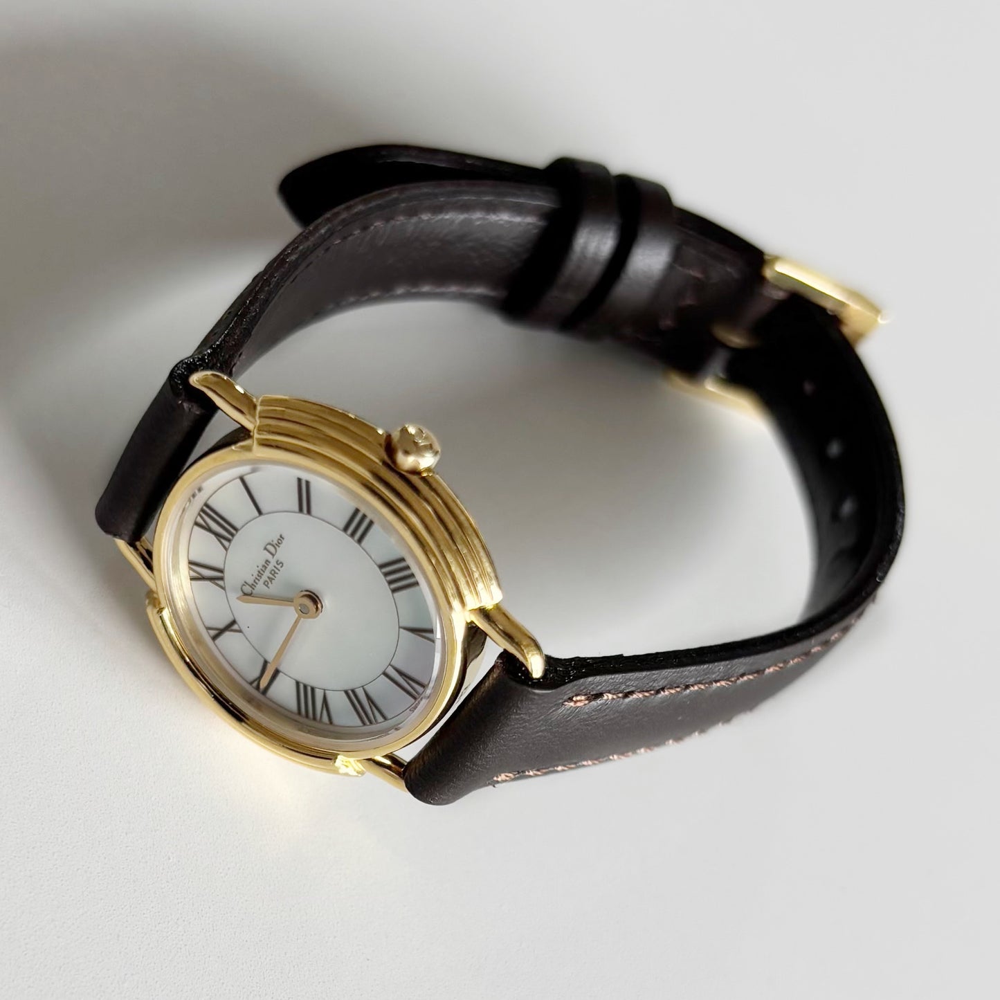 Dior 1990s Seashell Dial Gold Plated Watch