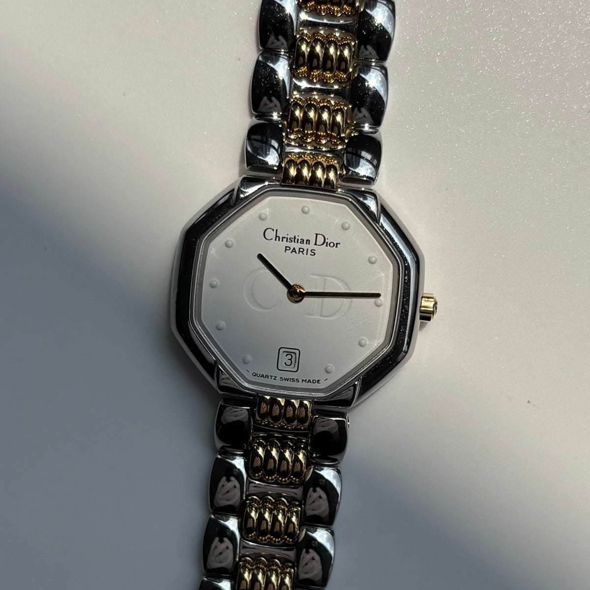 Dior 1990s Octagon Dial Two Tone Gold Plated Watch