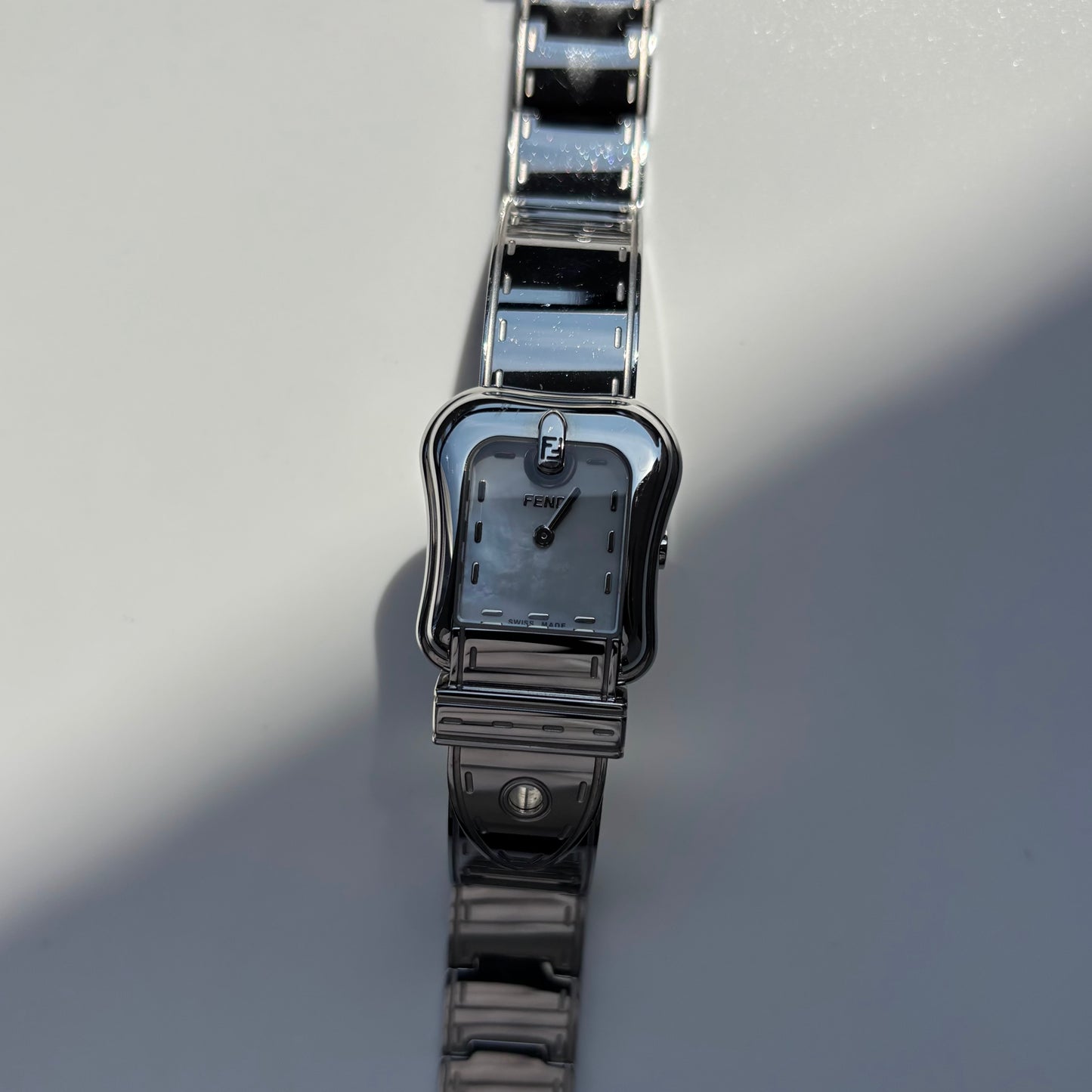 Fendi 1990s Seashell Dial Stainless steel Silver Buckle Watch