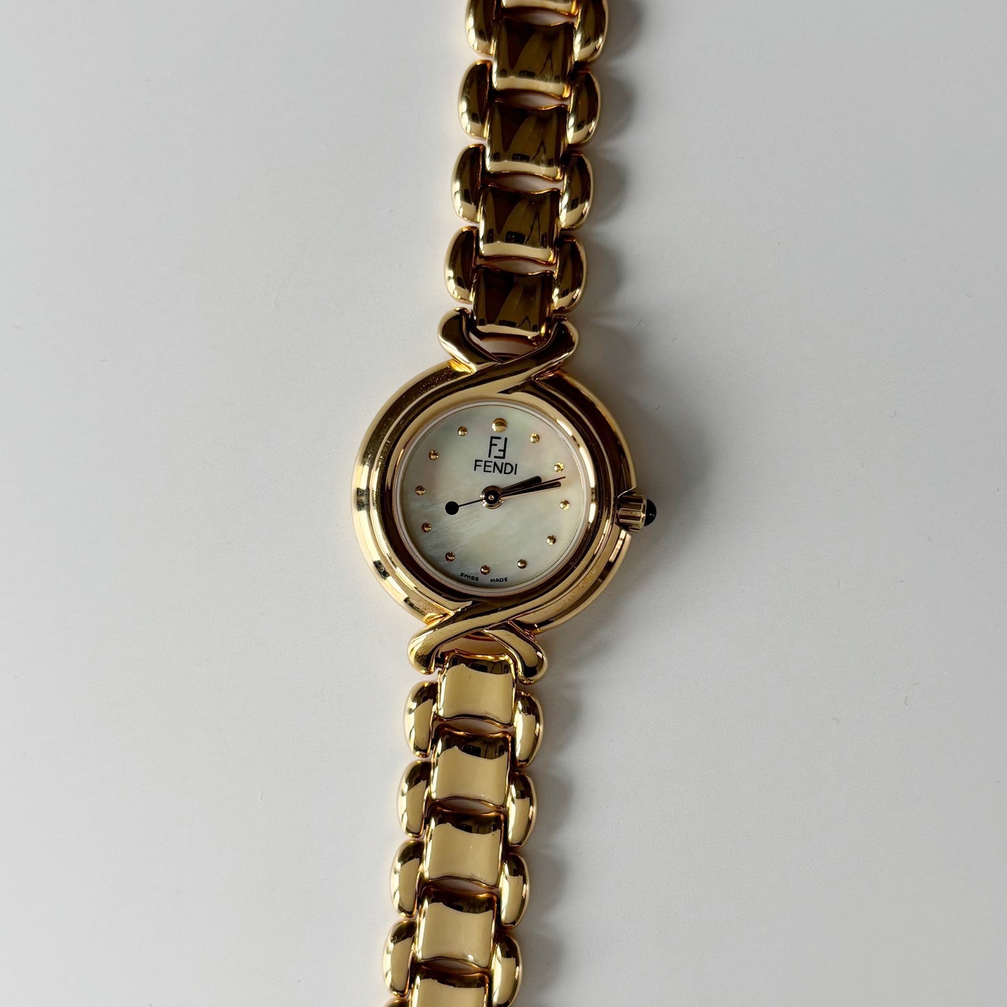 Fendi 1990s Seashell Dial Gold Plated Watch