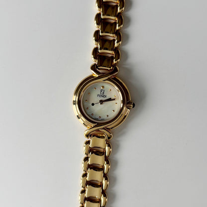 Fendi 1990s Seashell Dial Gold Plated Watch